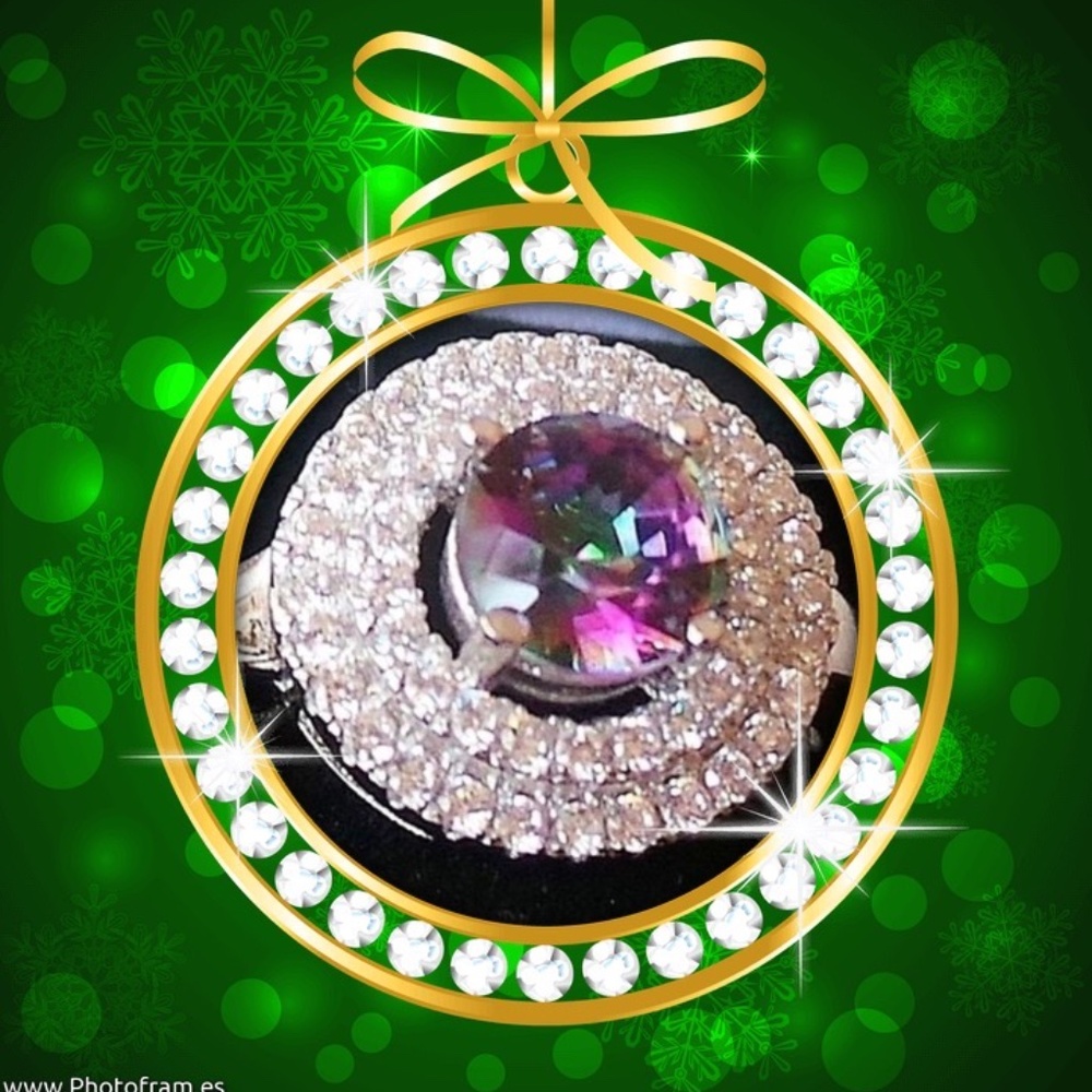 Mystic Topaz w/ white Topaz Halo 925 Sterling Silver Cocktail Ring 8